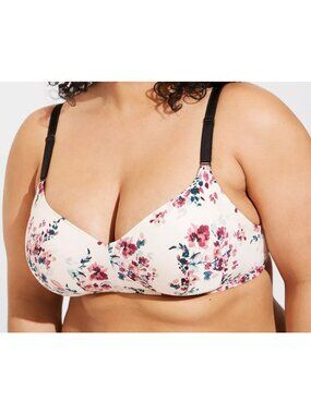 Torrid Curve Wire Free Lightly Lined Smooth Bra 19655038 Ivory Floral Size 46B